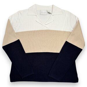 Emma James Liz Claiborne Preppy Colorblock Striped Collar Sweater Quiet Luxury M